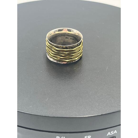 YS India Vintage Sterling Silver Hammered And Brass Spinner Two Tone Ring 9.5 - Picture 8 of 12